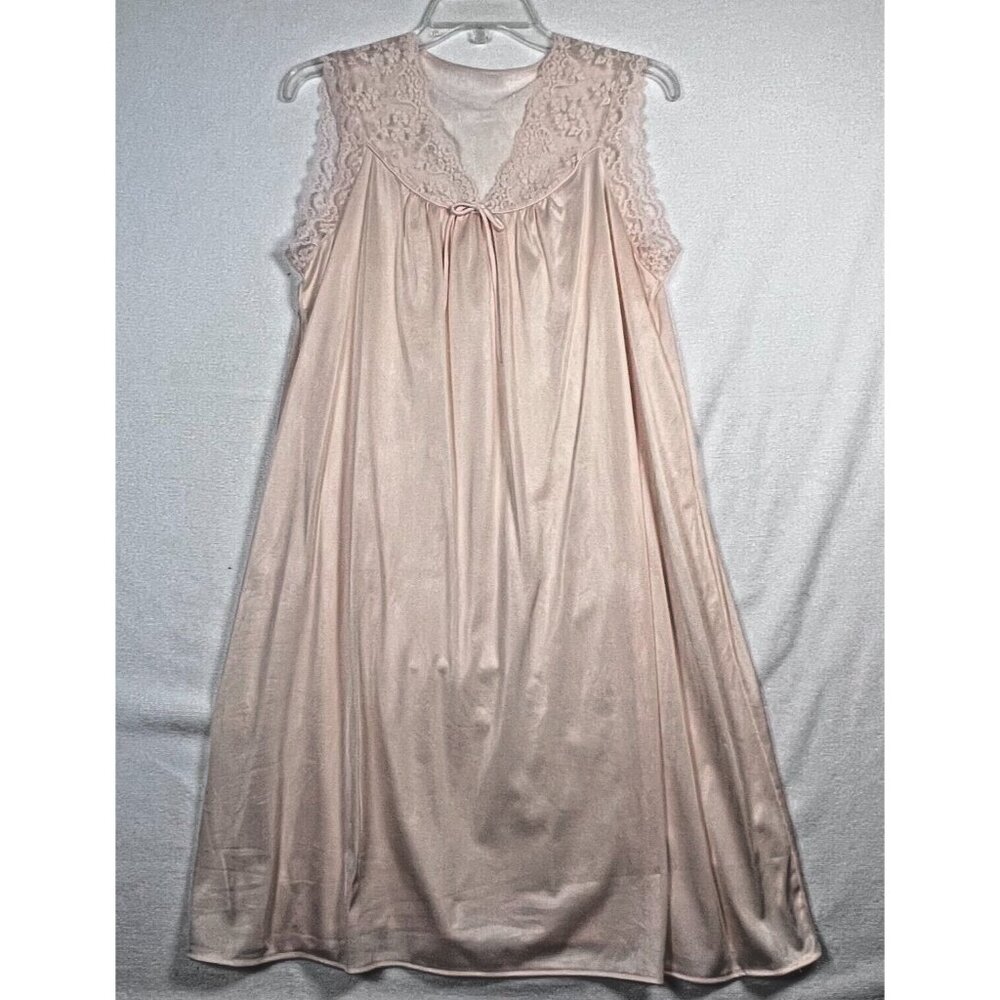 Nylon Nightgown Lace accent VTG 80's‎ Pajamas Medium Peach by Cat Naps Babydoll